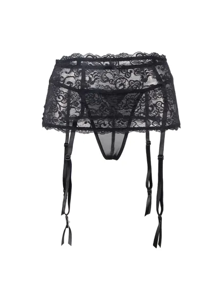 Porte-jarretelles noir et string.
Un porte-jarretelles en dentelle noire 
