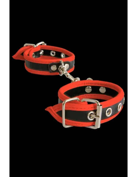 Menottes poignets simili cuir ajustables noir rouge blanc - Du Desir Au Plaisir