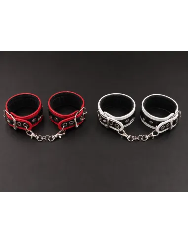 Menottes poignets simili cuir ajustables noir rouge blanc - Du Desir Au Plaisir